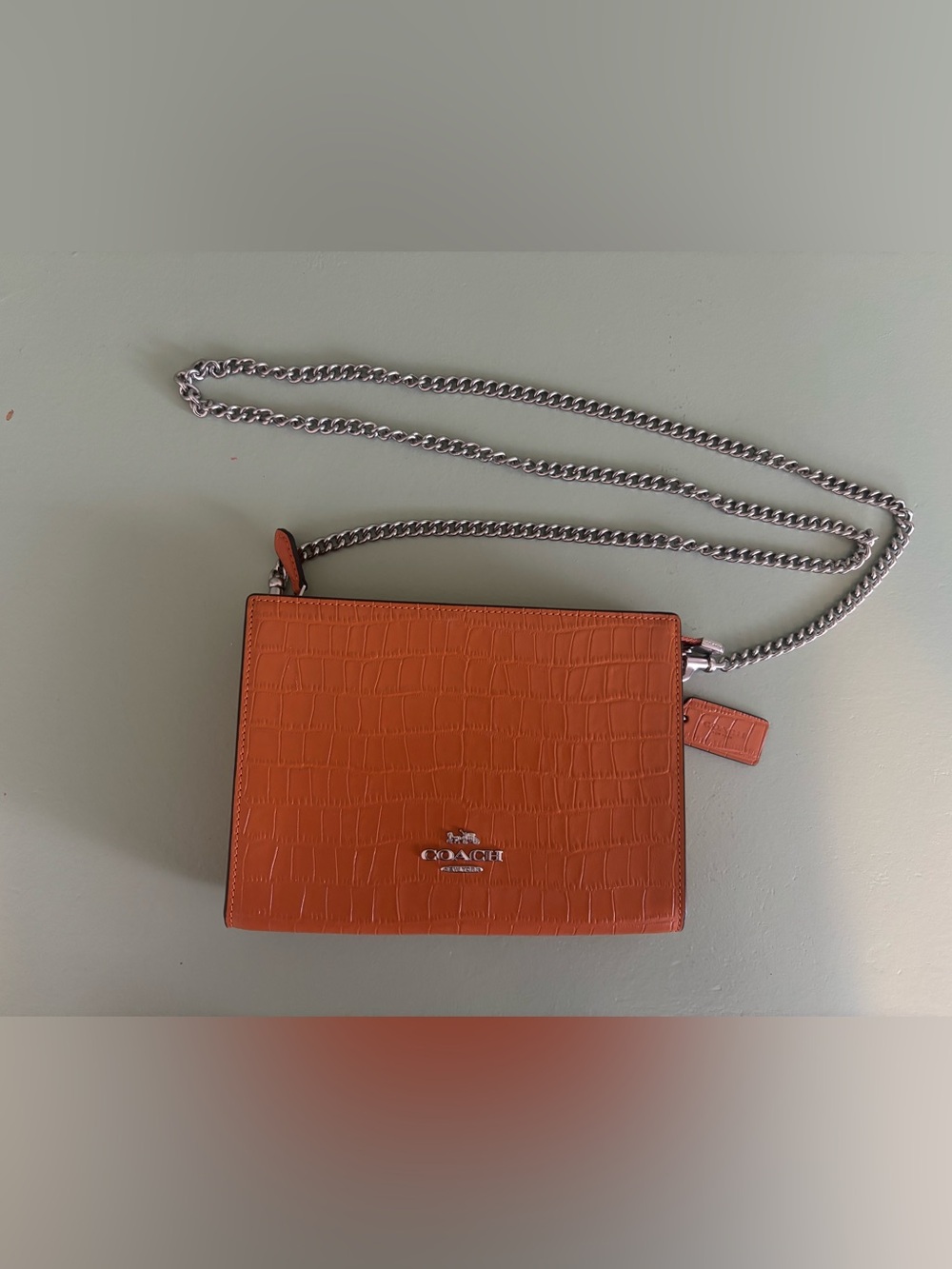 COACH Orange Croc-Embossed Leather Chain Crossbody